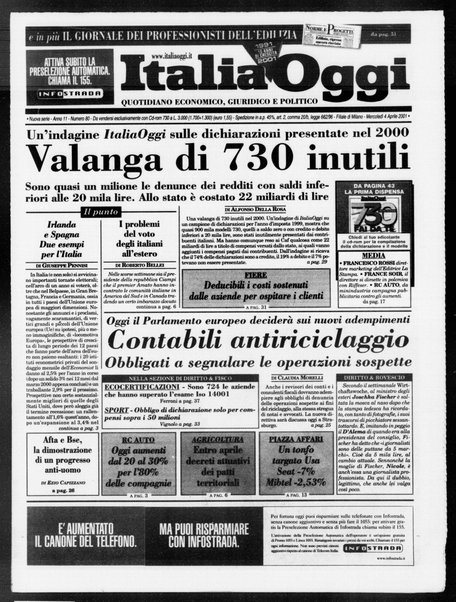 Italia oggi : quotidiano di economia finanza e politica